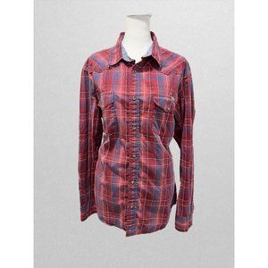 Lucky Brand Jeans Red Plaid Long Sleeve Button Up Shirt